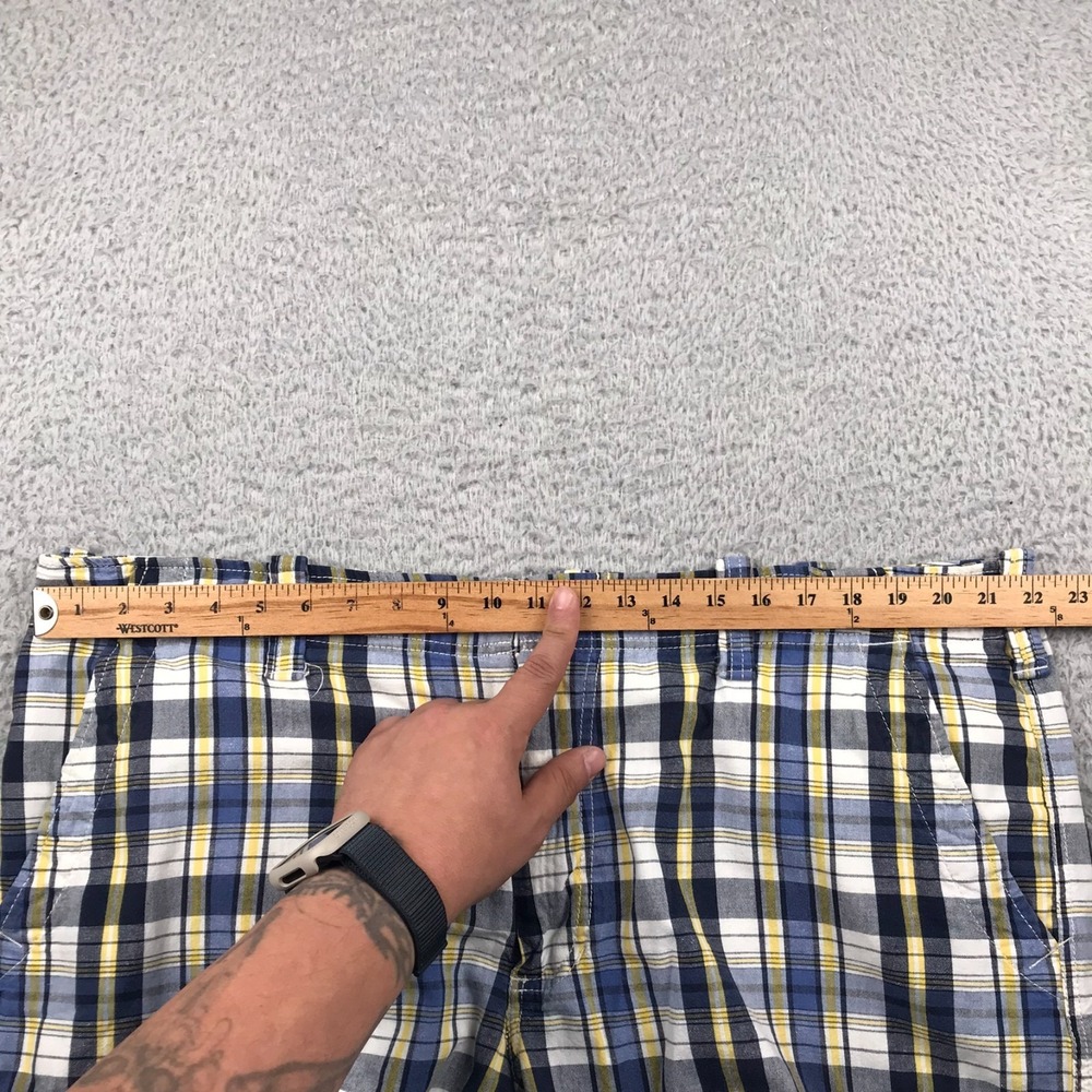 Polo Jeans Co Ralph Lauren Cargo Shorts Mens 42 Blue/Yellow Plaid Cotton 10" Vtg - Picture 3 of 9